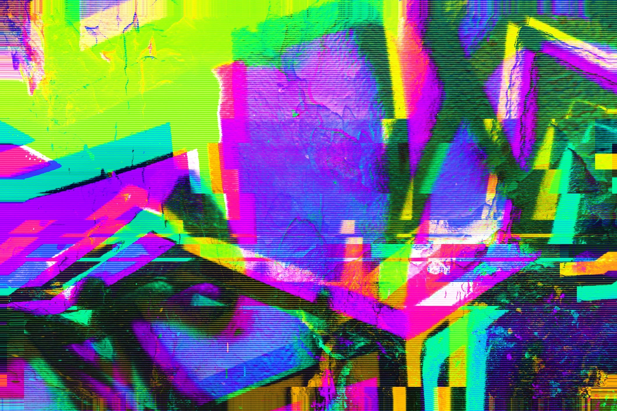 Visual glitch neon untuk statistik live